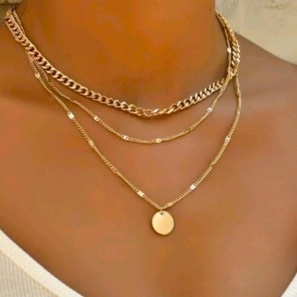 Anthropologie Trendy triple Layered Chain Gold Necklace Necklaces Nwt